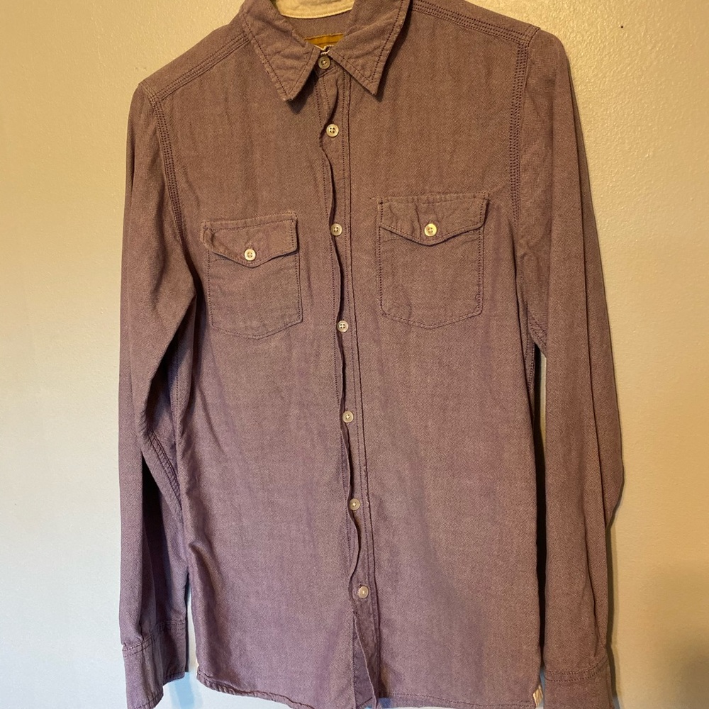 Red camel button down shirt